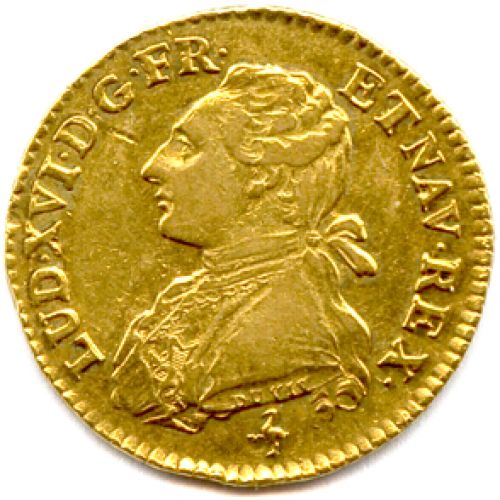 LOUIS XVI 1774-1793 Louis d’or aux Palmes 1774 A = Paris. Gad 358 (8,12 g) Type rare.